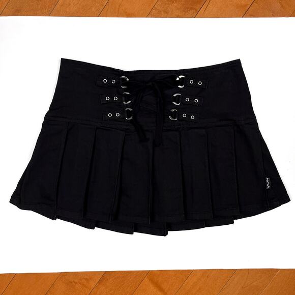 Rare Tripp NYC Black Corset Lace Up Pleated Mini Skirt Size Small Goth Hot Topic - Picture 4 of 13
